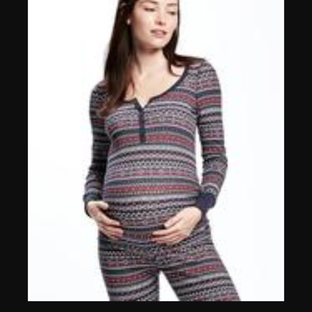 Thermal waffle knit henley top and fitted pant maternity pajamas XS